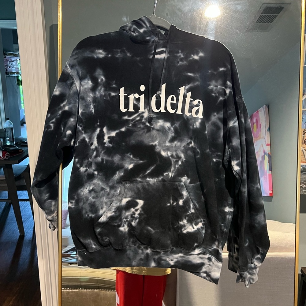 Blue and white tie dye tri delta hoodie